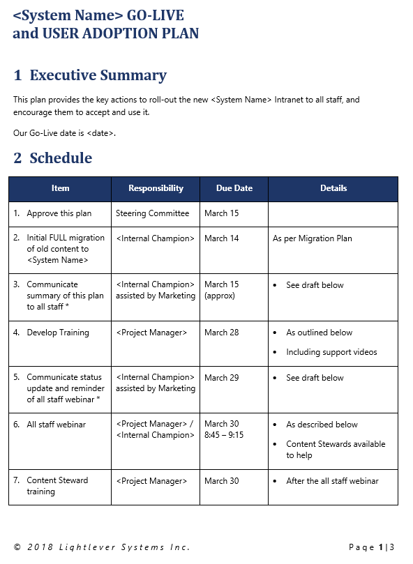 Go-Live Plan - Lightlever Systems Microsoft 365